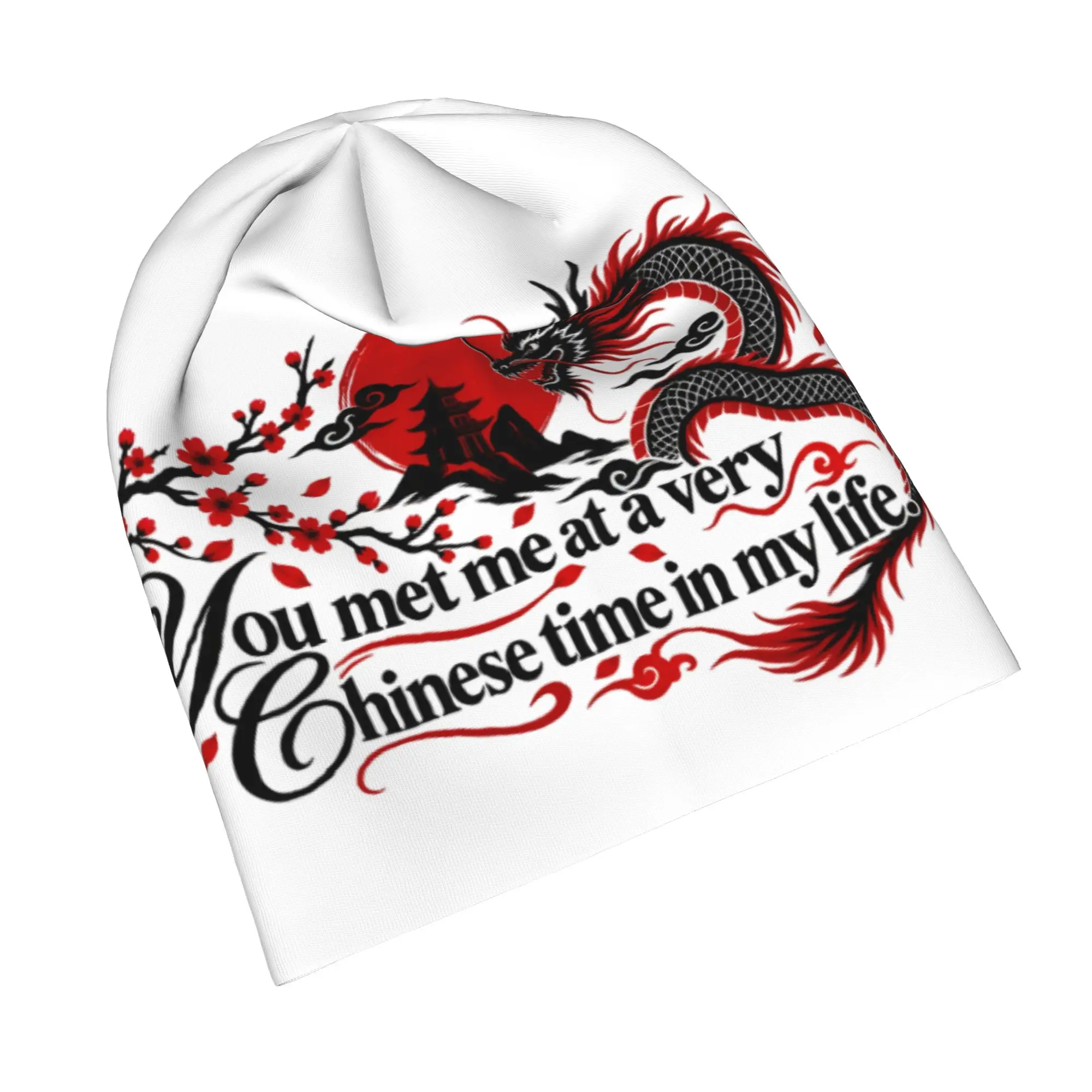 You Met Me At A Very Chinese Time In My Life Bonnet Hats Goth Street Skullies Beanies Hat  for Men Women Warm Head Wrap Caps