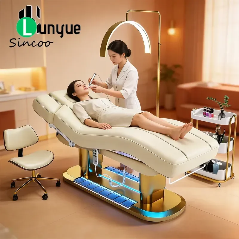 4 Motor Electric Adjustable Massage Bed Heated Modern Beauty Spa Facial Eyelash Examination Table For Clinic