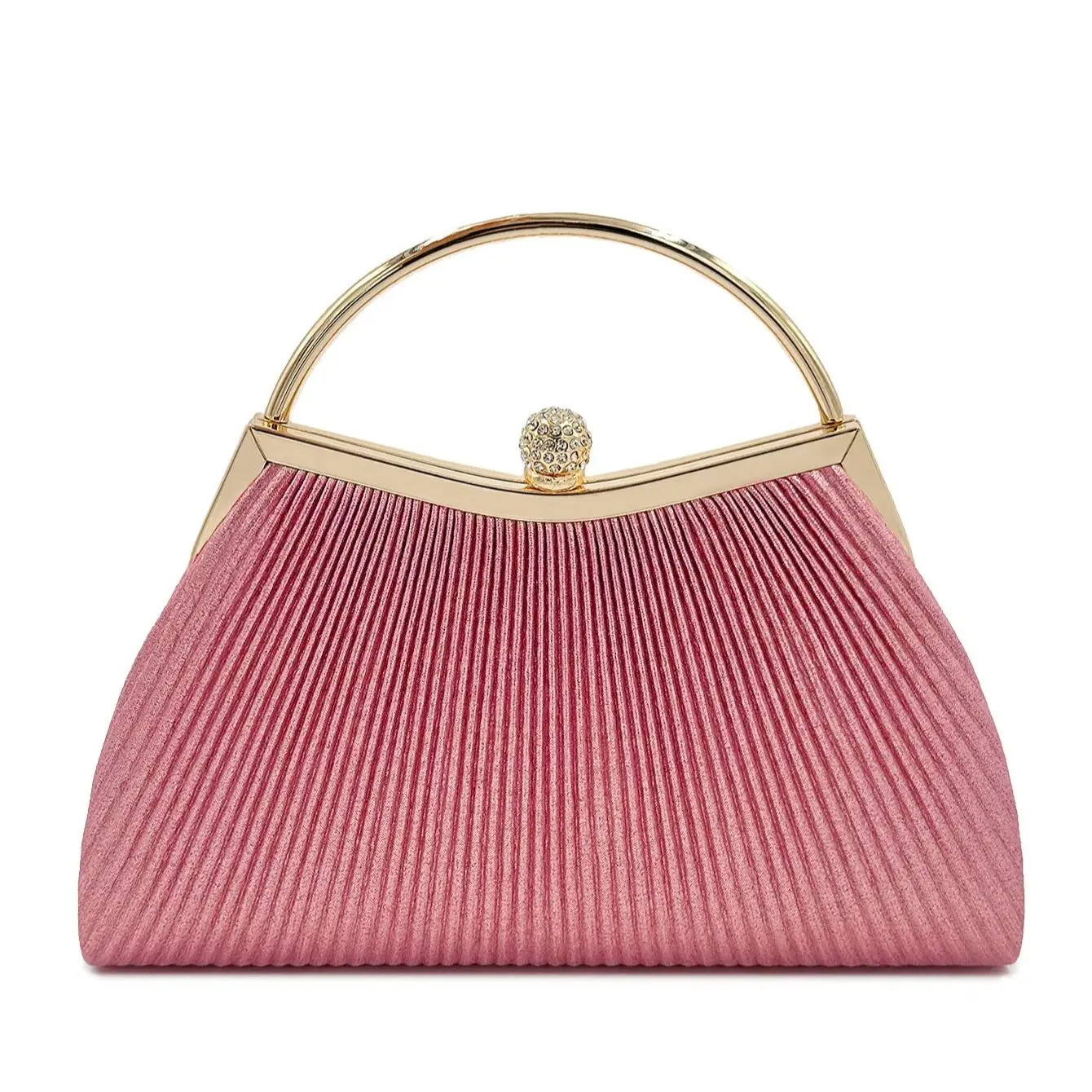 Pleated Evening Handbag Women Top Handle Glitter Day Clutch Ladies Wedding Dinner Dressed Clip Bag Diamond Party Purse Gold