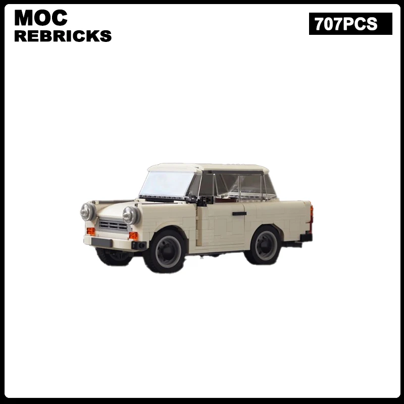 Classic White Household Retro Small Sedan Trabant 601 MOC Building Blocks Assembly Model Bricks Display Creative Kids Toys Gifts