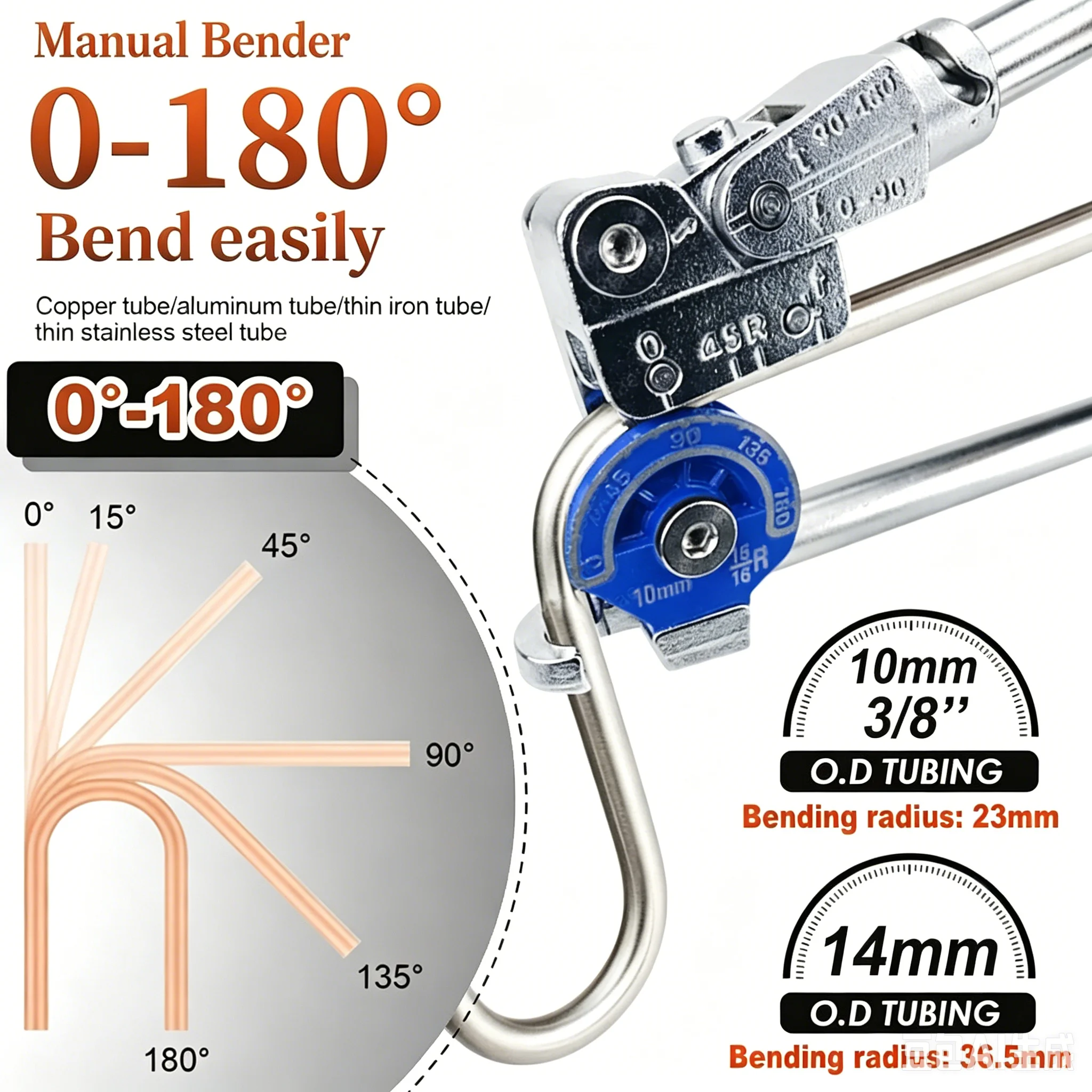 Manual Pipe Bender 6/8/10/12mm, Lever Type Tube Bending Tool for Air Conditioner Copper Pipe, Aluminum Pipe & Stainless Steel Pi