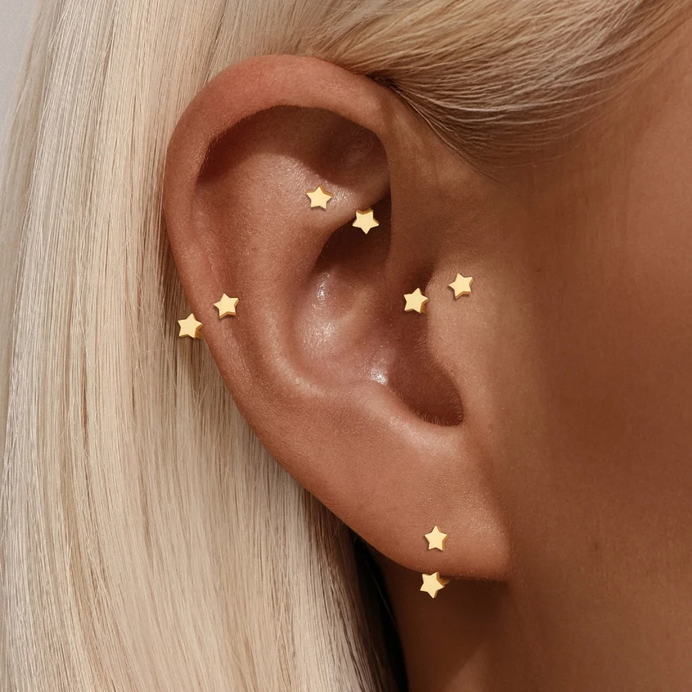 CANNER 925 Sterling Silver Star Love Semicircular Stud Earrings Lip Piercing for Women Piercing INS Earrings Fashion Jewelry