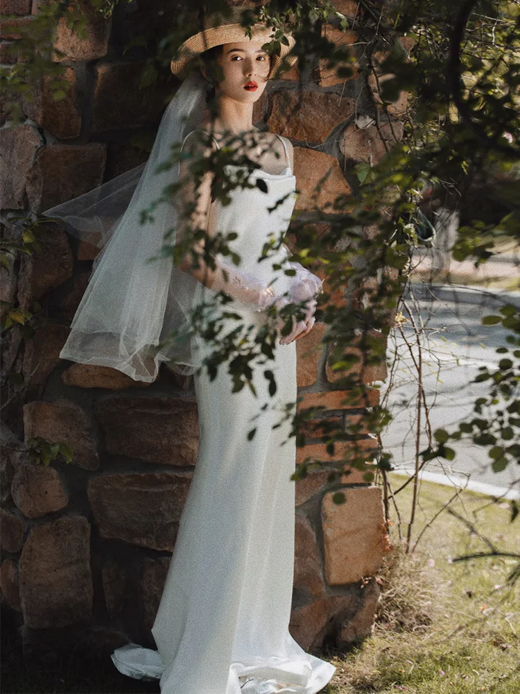 White Strapl Long Dr Travel Photoaphy Wedding Dr Korean Sle mid Waist Floor Length No Sve for Wedding And Date