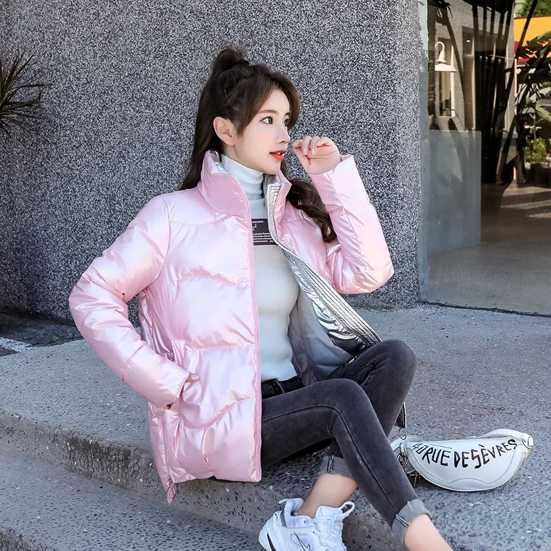 2024 Autumn and Winter New Fashion Stand-up Collar Down Jacket Women Short Smooth Casual Loose Cotton Jacket Bread Women