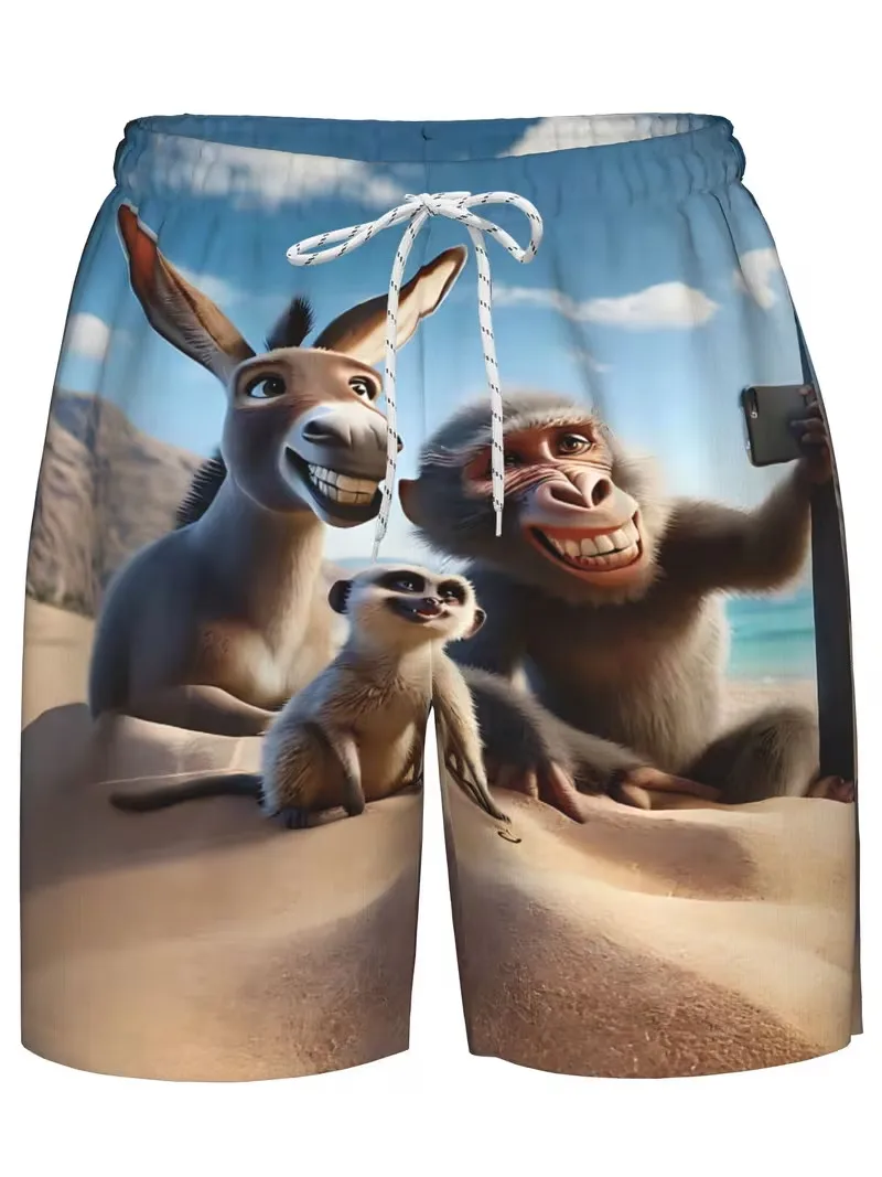 

Men's 3D Funny Monkey Face Print Beach Shorts Cartoon Monkey Graphic Quick Dry Swim Trunks Summer Vacation Surf Shorts