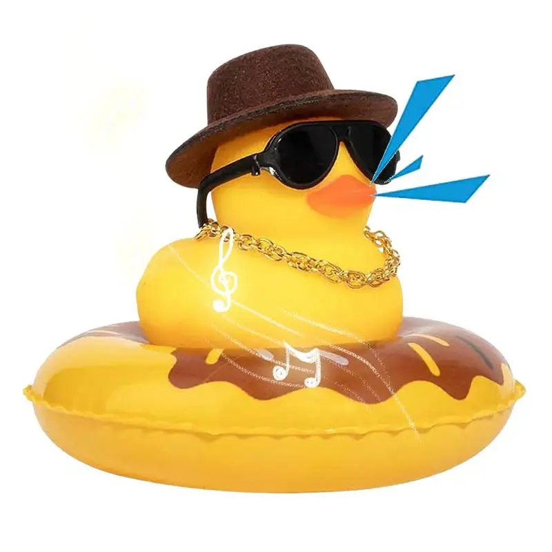 Toddlers Rubber Duck Bath Toys With Sunglasses Hat Gold Chain Funny Float Squeaky Sound Duck Water Toys Creative Car Ornaments