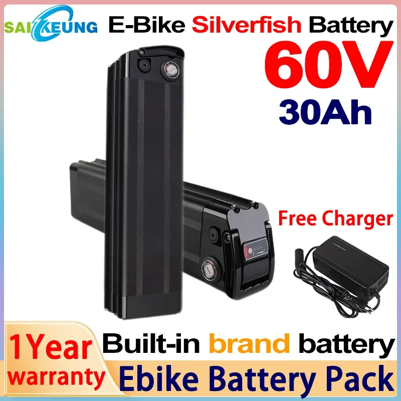 

Silverfish Electric Bike battery 60v30ah Lithium Batterij Van 60V 20ah 40ah 50ah Elektrische Fiets Conversie Kit 60ah1500W 2000W