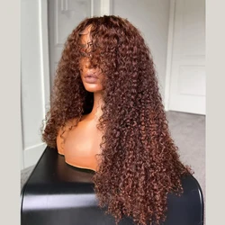 Brown Soft 26“Long Kinky Curly 180Density Machine Wig With Bangs For Black Women High Temperature Cosplay Glueless Daily