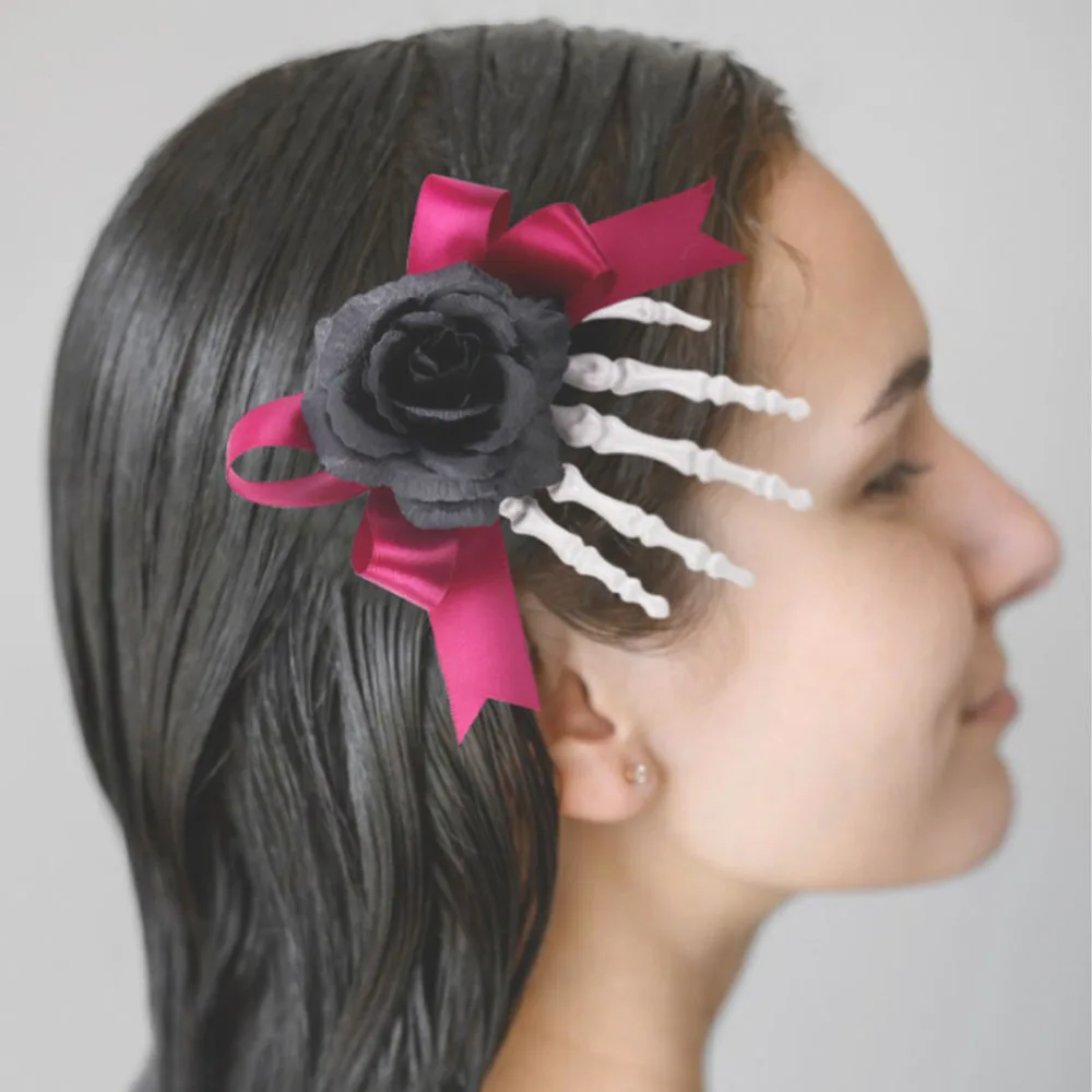 Helloween Skull Hand Bone Rose Hair Clip Party Bow Tie Dress Up Side Clips Ladies Fashion New Festival Hair Accessories