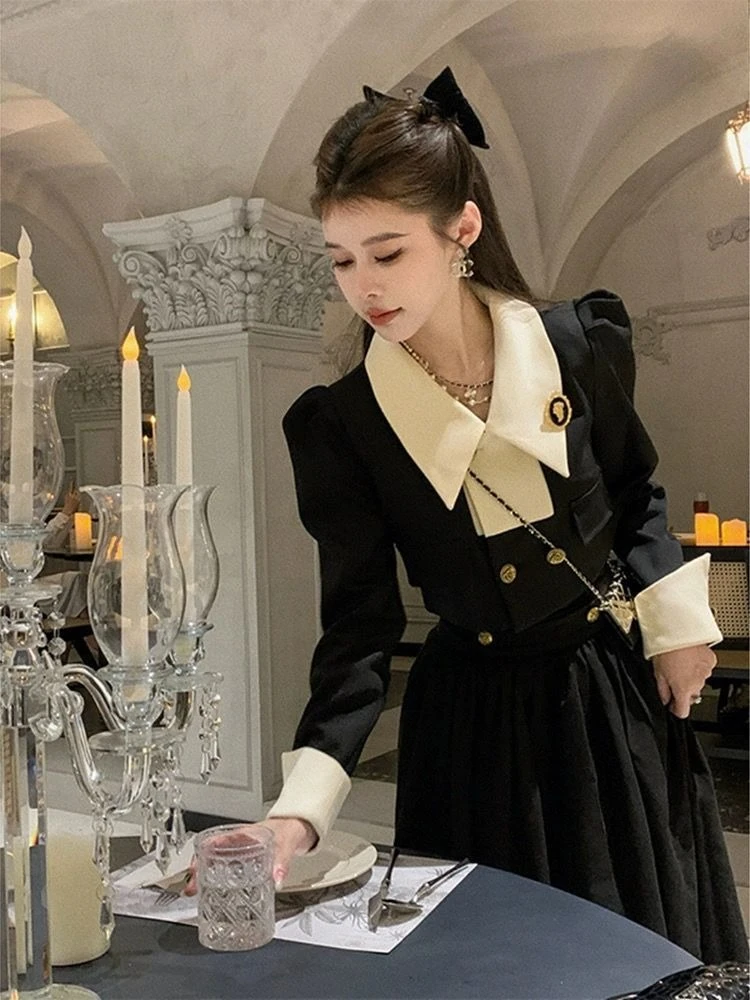 Autumn Korean Fashion French Elegant Women's Suit Patchwork Design 2 Piece Set Warm Slimming Party Outfits Woman Clothing 2025 - Image 3