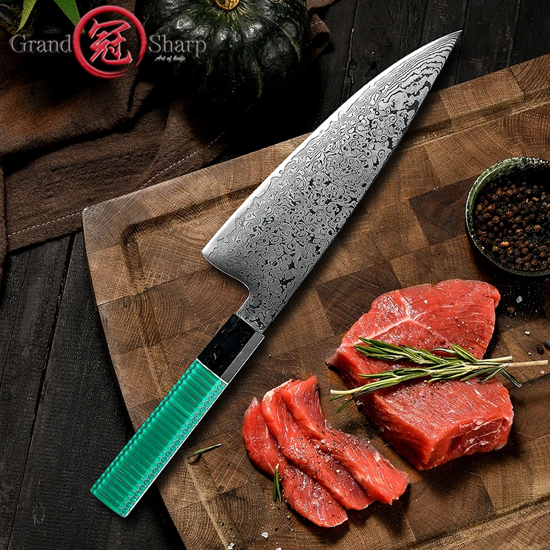 Grandsharp 8 inch Chef Knives VG10 Japanese 67 Layers Damascus Kitchen Knifes High Carbon Stainless Steel Gyuto Knife Cutting