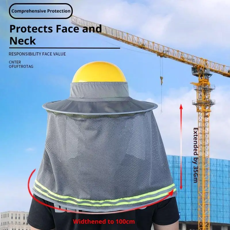 Hard Hat Sun Shade with Mesh Sun Flap UV Protection Safety Helmet Neck Full Brim Visor for Outdoor Construction Work