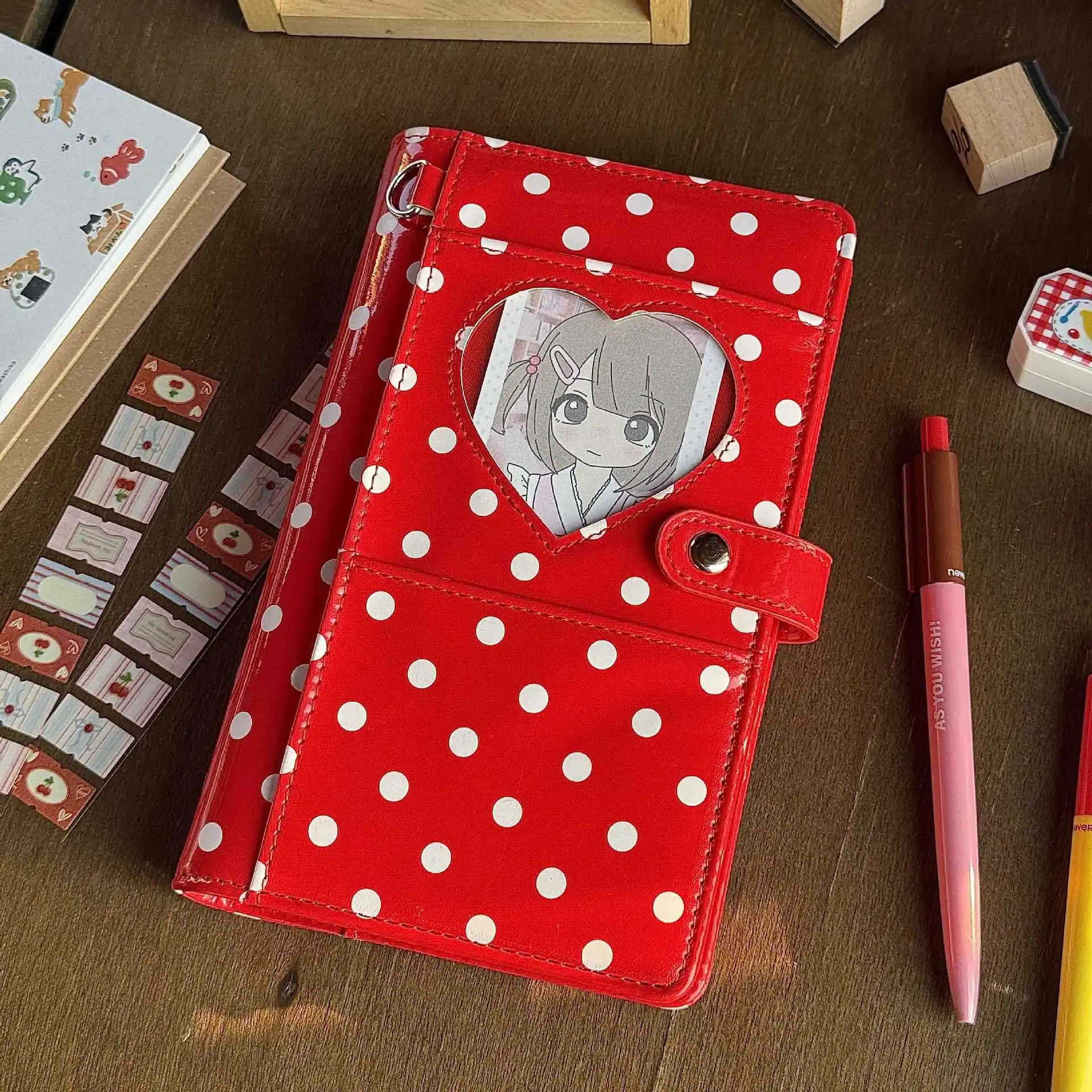 A6 Red Blue Retro Love Wave Dot  Loose leaf Handbook High Beauty Student Portable Diary Notebook