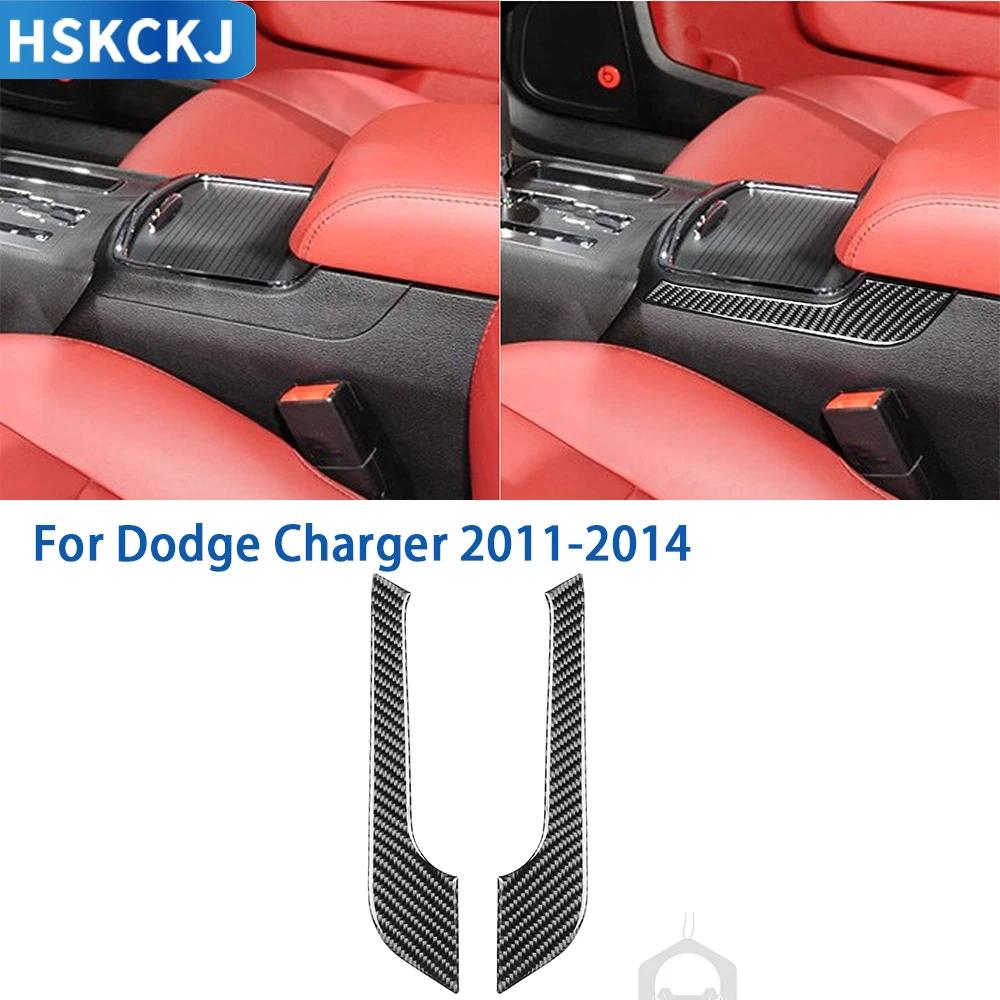 

For Dodge Charger 2011-2014 Accessories Carbon Fiber Interior Central Cup Holder Armrest Side Panel Cover Trim Sticker