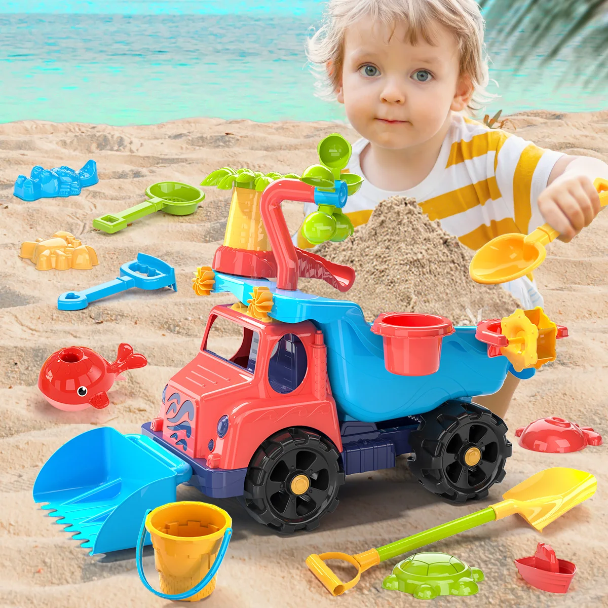 Children's beach toys outdoor garden sand pit set summer beach children DIY parent-child interactive toy car