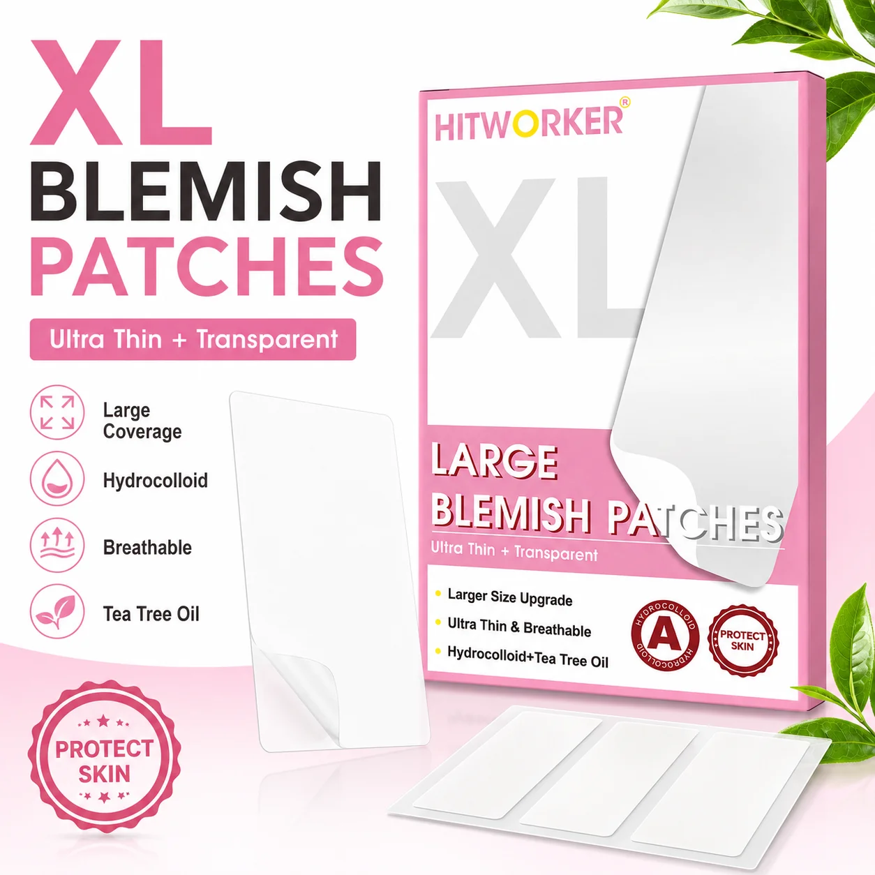 3PCS Big Rectangular Pimple Patches Hydrocolloid Large Area Coverage Strong Concealer Acne Stickers Skin Care