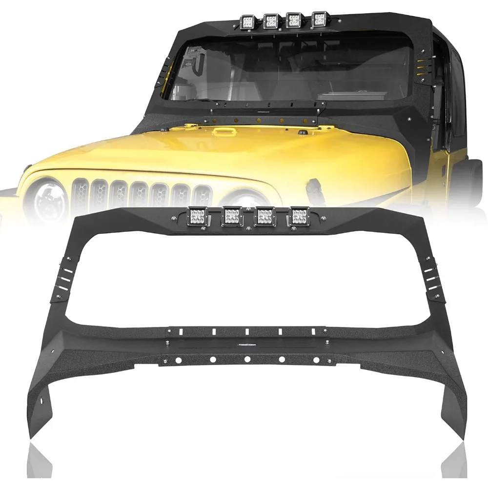 

u-Box Wrangler TJ Windshield Frame Cover Visor Cowl Armor for Jeep Wrangler TJ 1997-2006 - Texture Steel Cowl Armor w/ 4x LED Li