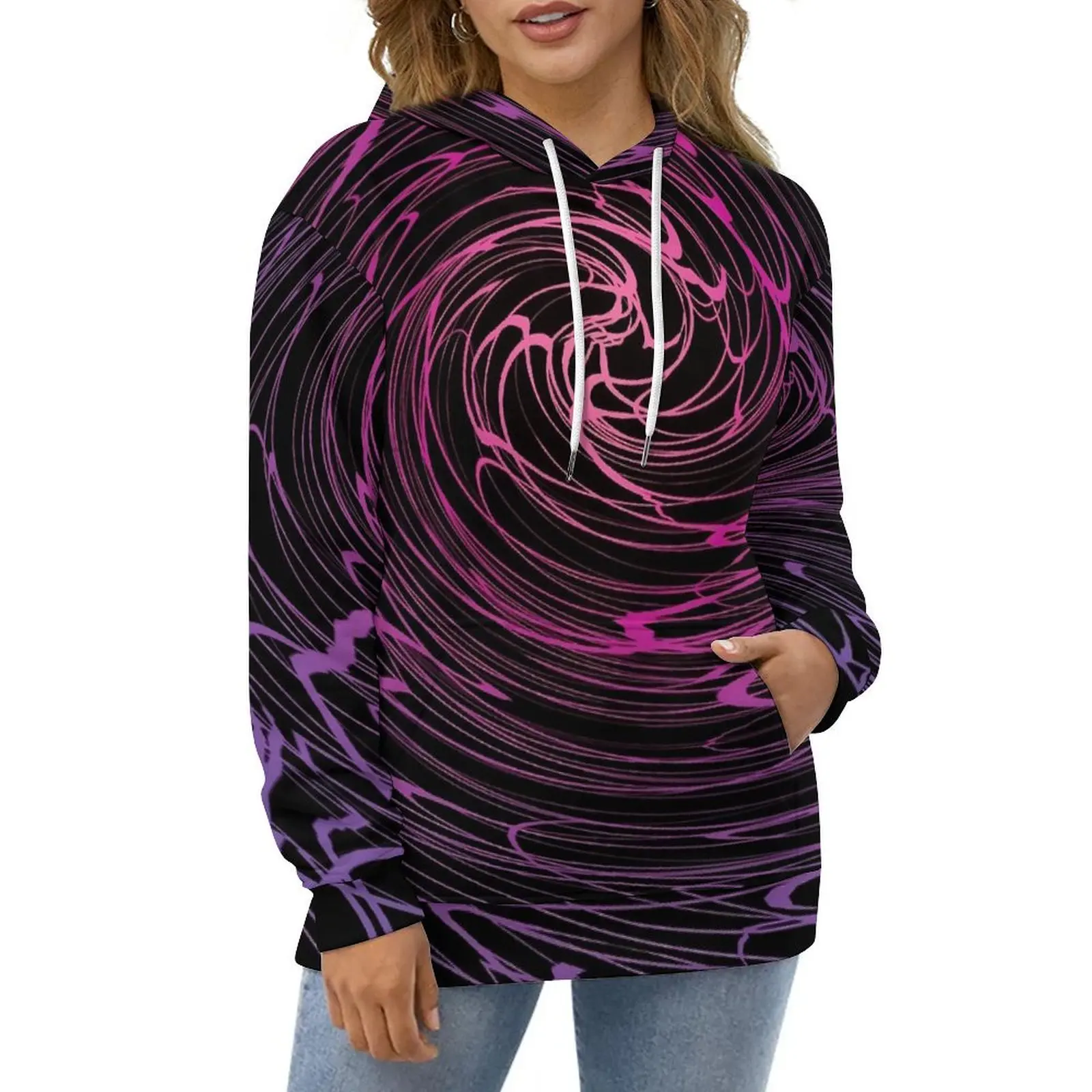 Shallow Water Hoodies Long-Sleeve Multi-Colored Spiral Pretty Casual Hoodie Winter Fashion Oversized Loose Hooded Sweatshirts