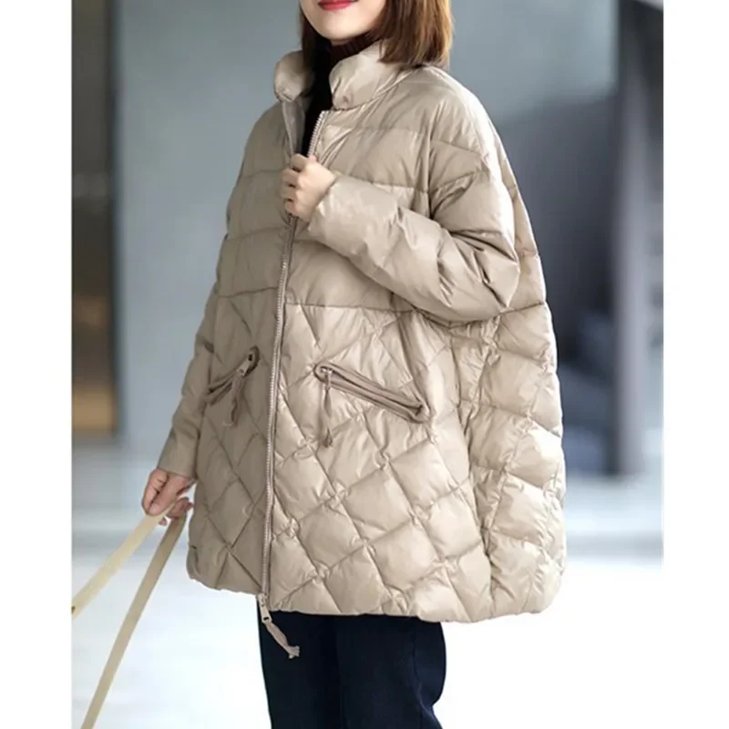 Women 2023 New Fashion Zipper Loose Padded Jacket Coat Vintage Long Sleeve Tops Pockets Solid Cotton Clothes Outerwear Female