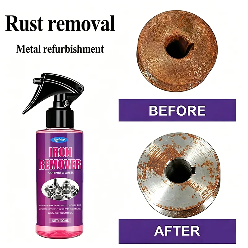Car Universal Rust Remover Spray-100ML Fast-Acting Iron Oxidation Eliminator Restores Shine Safe On Various Surfaces Deoxidation