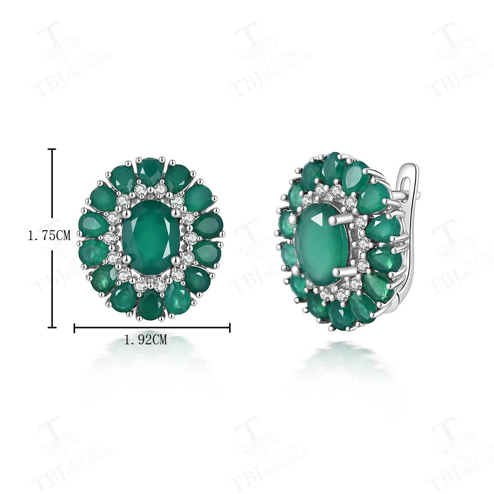 S925 Silver Elegant Floral Clasp Earrings For Women Natural Green Agate May Birthstone Perfect Jewelry Gift for Love & Surprise