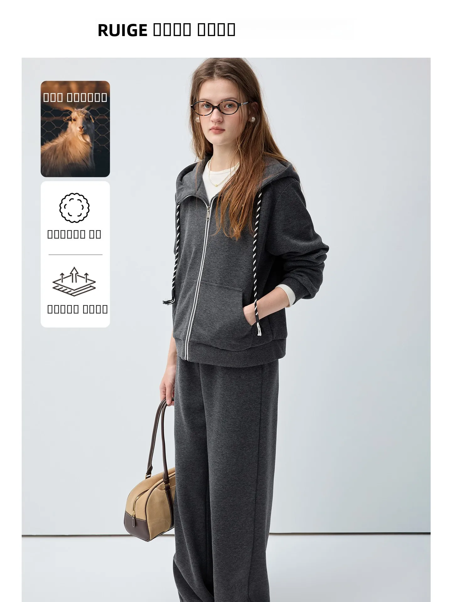 

Комплект женской одежды больших размеров Rui: шерстяная толстовка и повседневные брюки, зимний, в корейском стиле, с высокой талией, длинные, на молнии