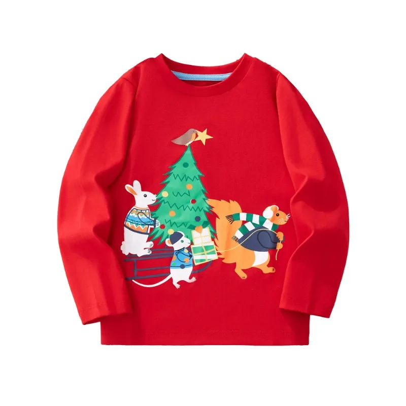 New Year Kids Hooded Christmas Boys Girls Long Sleeve Pullover Autumn Spring Clothing Festival Theme Party Outfits for 3-8Y
