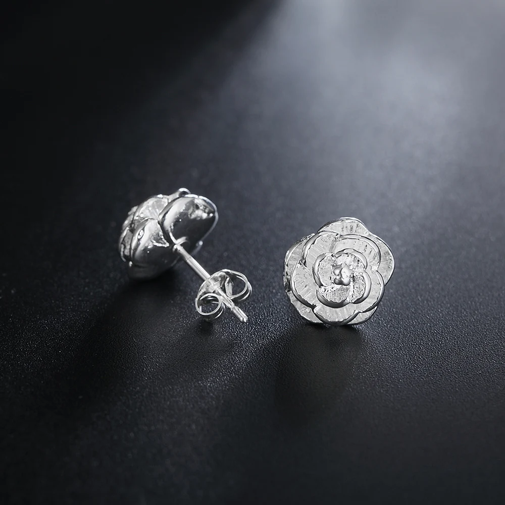 Pendientes de plata de ley 925 con forma de flor rosa para mujer, joyería clásica, a la moda, para fiesta, boda, regalos de navidad