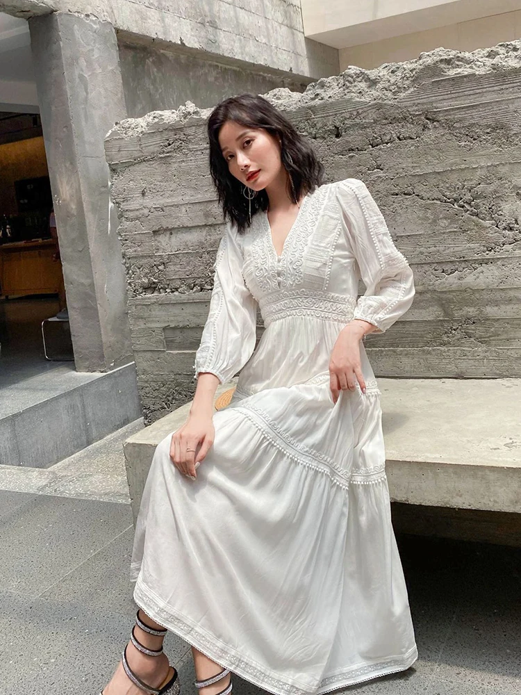 Imagem -03 - Gypsylady-elegante Vintage Chic Cotton Midi Dress Feminino Boho Branco Outono Spring Holiday Dress Manga Comprida Vestidos para Senhoras 2xxl