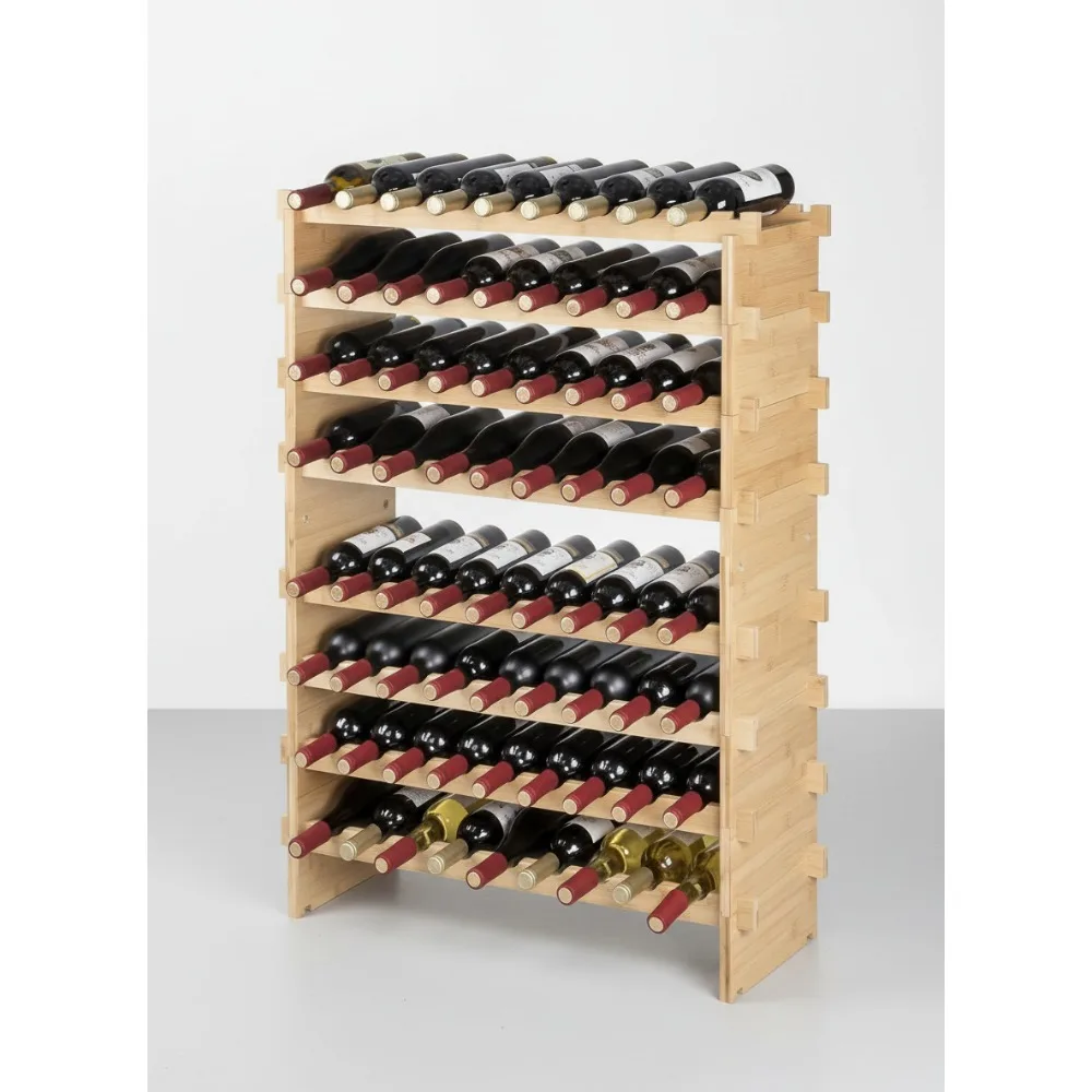 

8-Tier Stackable Wine Rack for 72 Bottles, Solid Bamboo Wood Storage Shelf for Kitchen Dining Room Cellar