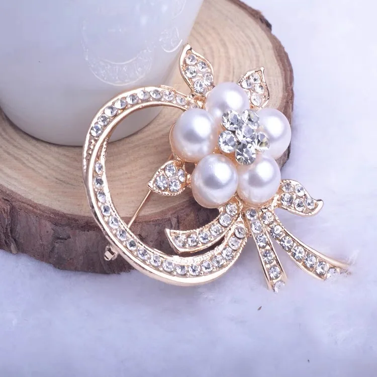 Elegant Baroque Imitation Pearl Flower Rhinestone Brooches for Women Lady Trend Circle Lapel Pins Party Wedding Gifts