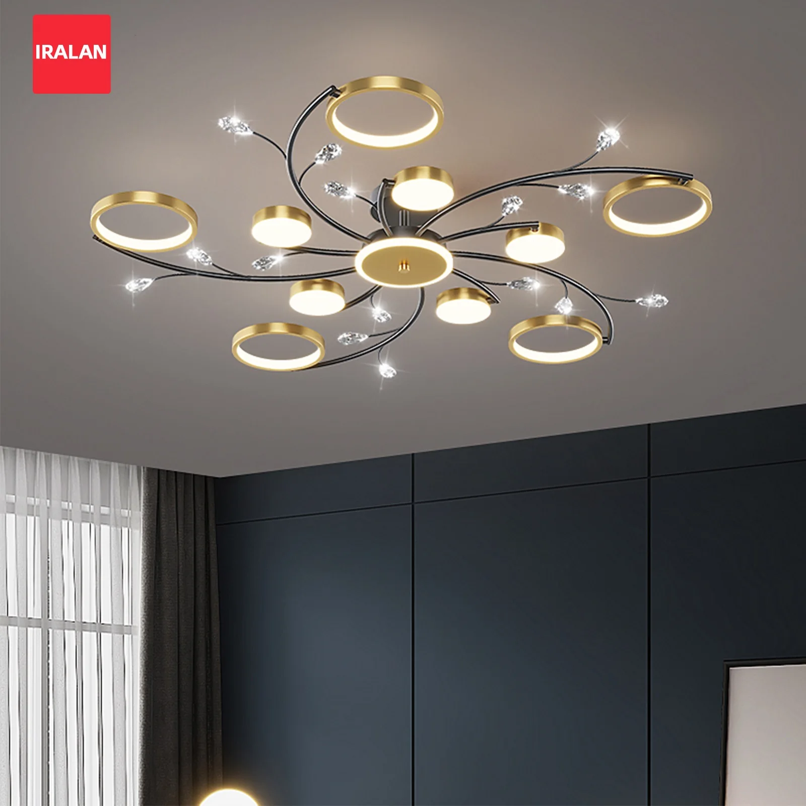 

Modern Ceiling Lamp Gold Black Hanging Chandelier Ceiling Lights Remote Control Lighting Fixture Ceiling Chandelier Household