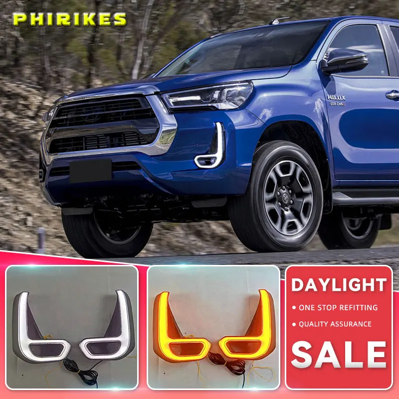 

for Toyota Hilux Revo 2020 2021 LED DRL Daytime Running Lights with Turn Signal Bumper Fog Light Driving Lamp