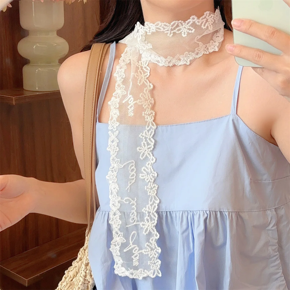 

Кружевной шарф-лента для женщин: элегантный длинный шейный платок для весны, универсальный аксессуар для украшения шеи