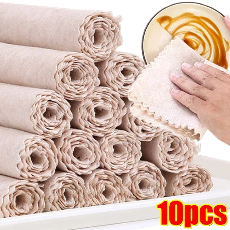 10/1pcs Reusable Magic Cleaning Cloths Natural Luffa Microfiber Towel Kitchen Bathroom Dishcloth Mirror Wipes Non-stick Oil Rags