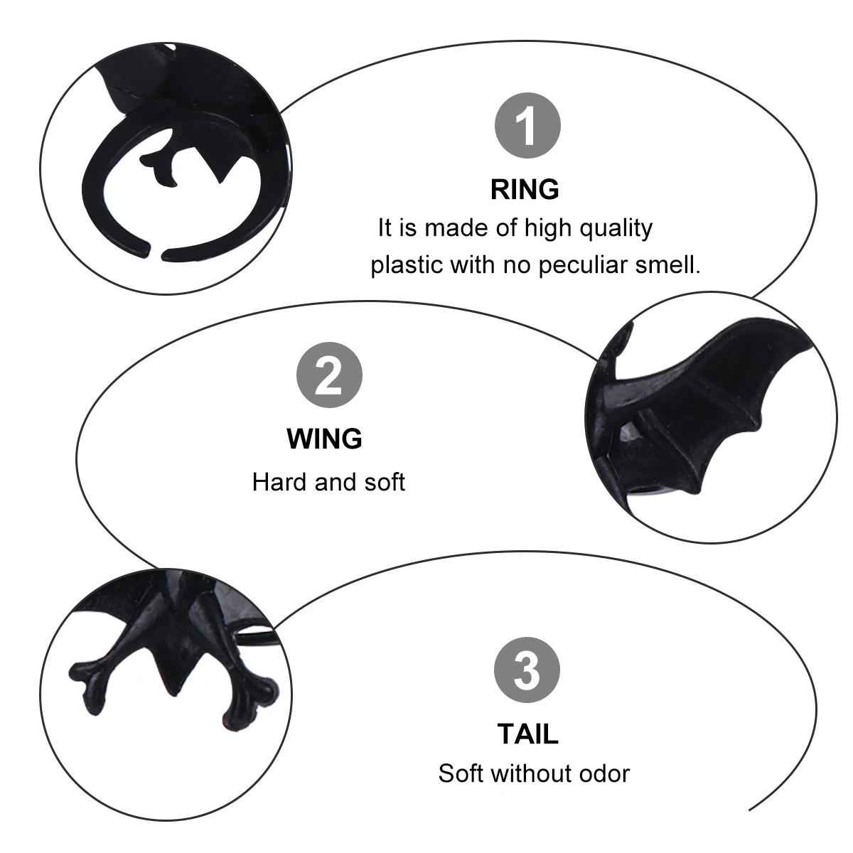 

1Set Halloween Night Glow Bat Ring Durable Plastic Open Adjustable Size Luminous Flashing Party Accessory Flashing Ring