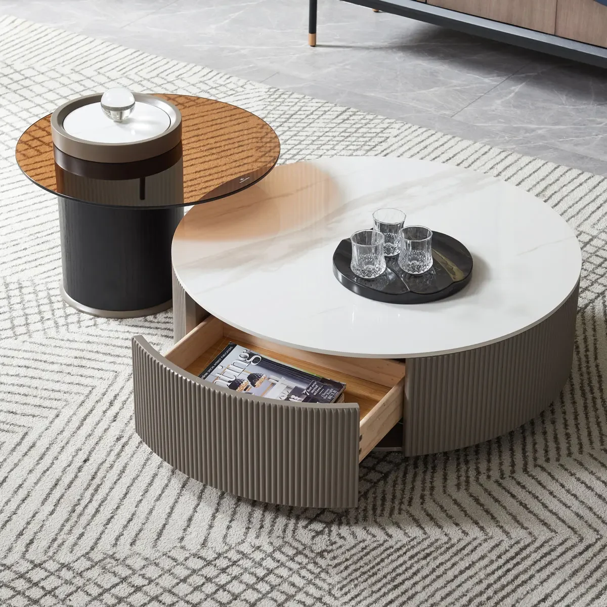 

Italian slate coffee table light luxury modern round simple living room size round coffee table combination