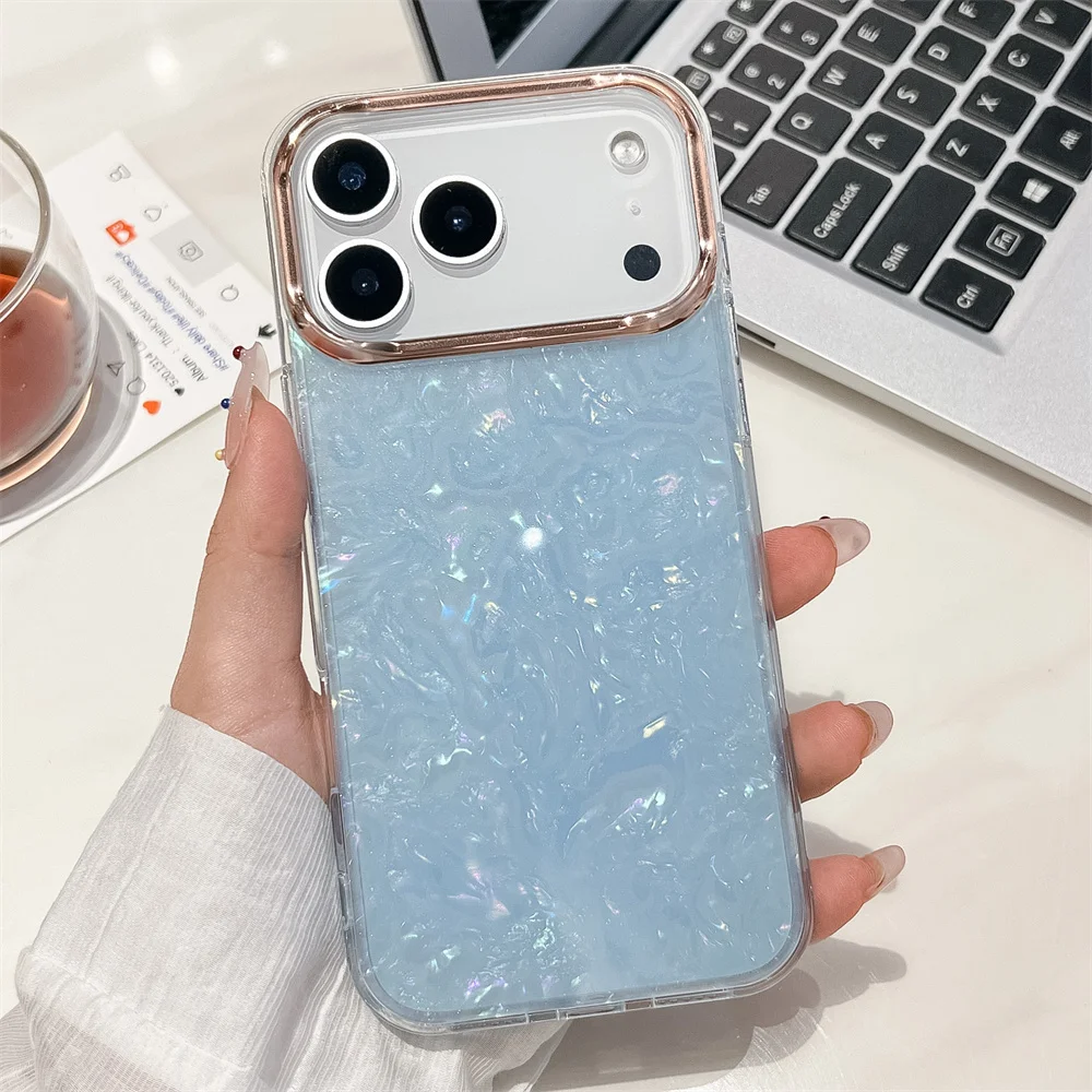 نمط شل مطلي حالمة فاخر لهاتف iPhone 16 Pro Max 15 14 17 Air 13 12 11 Plus صندوق حماية شفاف مقاوم للصدمات