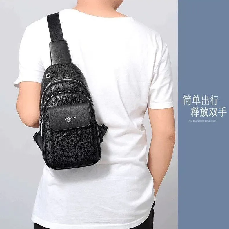 PU leather zipper men's chest bag with multiple pockets, lightweight commuting and travel crossbody backpack