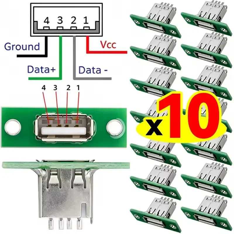 USB 2.0 With Fixed Board Connector DIY Panel Mounting Repair Charging Interface Socket Charging Port Soldering Connectors Jack