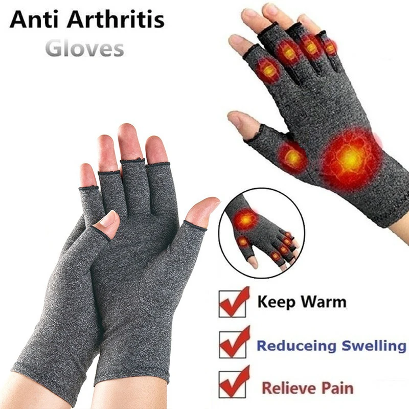 1Pair Compression Arthritis Gloves Winter Half Finger Gloves Sports Climbing Fitness Anti Arthritis Therapy Cycling Work Gloves