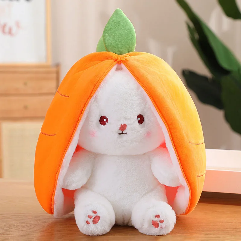 Muñeca de peluche de animales de peluche, conejo de oreja larga, zanahoria de fresa Linda creativa, venta al por mayor de fábrica