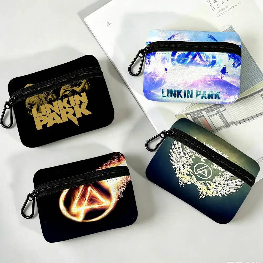 L-Linkin P-Park Famous Band Portable Mini Oxford Cloth Coin Purse With Carabiner Hook Zipper Key Card Earphone Storage Wallet
