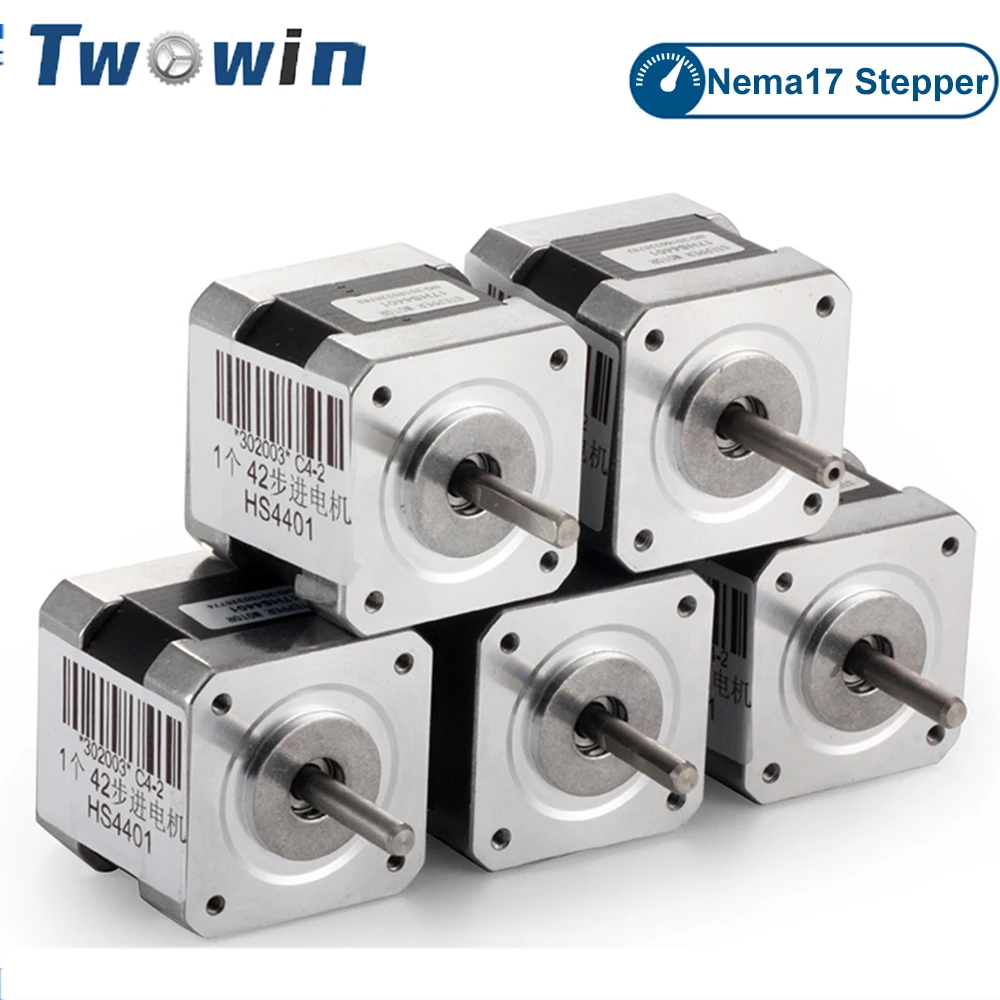 TWOWIN 5pcs 4 Lead Nema 17 Stepper Motor 42BYGH 1.7A Stepper Motor For 3D Printer 17HS4401 CNC Laser Enrgaving Machine