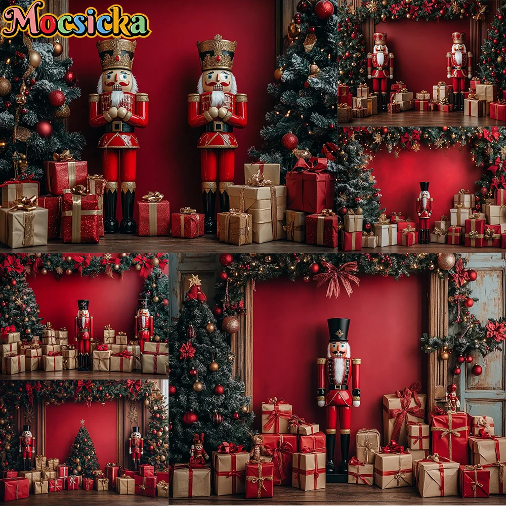 Mocsicka Fotografie Hintergrund Weihnachtsbaum Nussknacker Geschenk Dekoration Hintergrund Familie Urlaub Party Porträt Foto Studio