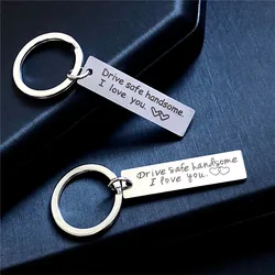 Fashion Keychain Engraved Drive Safe I Love You Keyring Gift for Couples Girlfriend Boyfriends Key Chain Rings Key Holder Gifts
