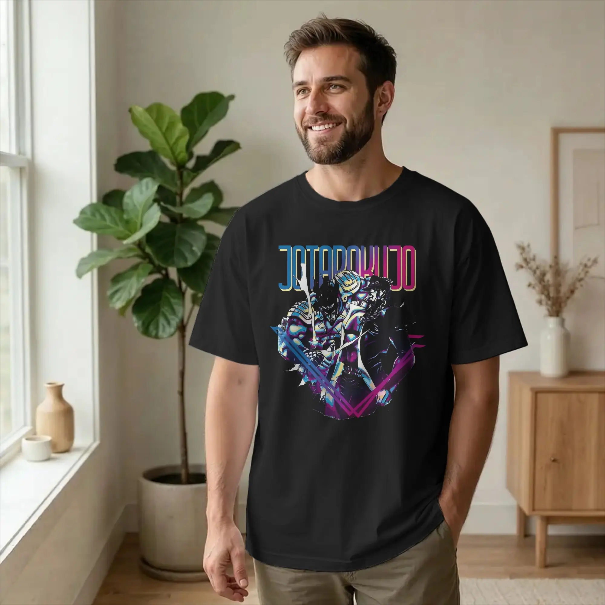 Joestar Family Bizarre Adventure Anime  Tshirt Men's Cotton Clothing Vintage Jojo Jotaro Round Neck Short Sleeve