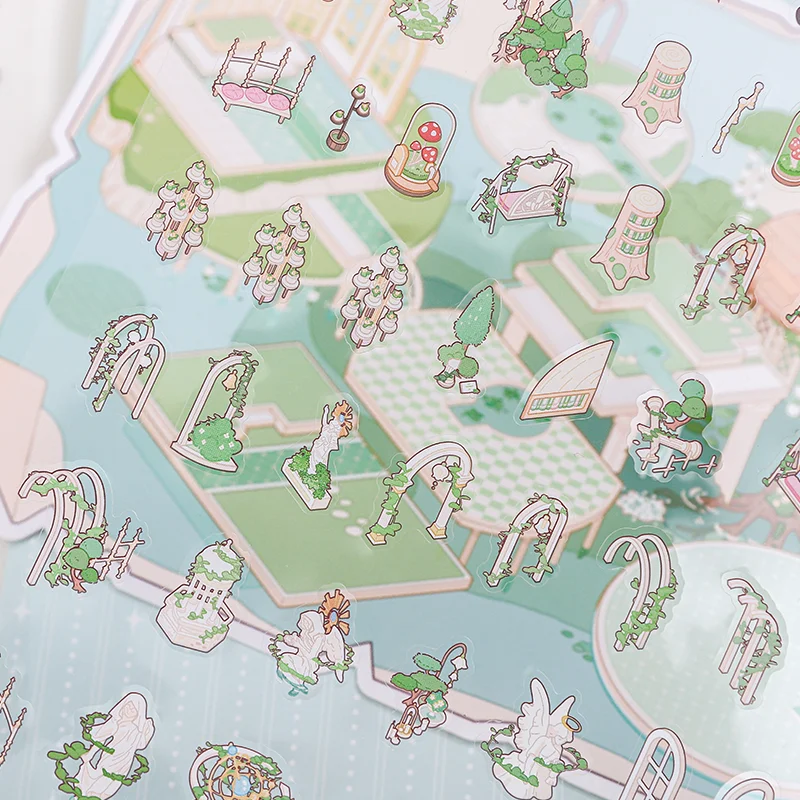 Card Lover  4 Pcs [Fantasy Roaming Series] Landscape Stickers Starry Secret Underwater Tale Sun Temple Scrapbook Stickers