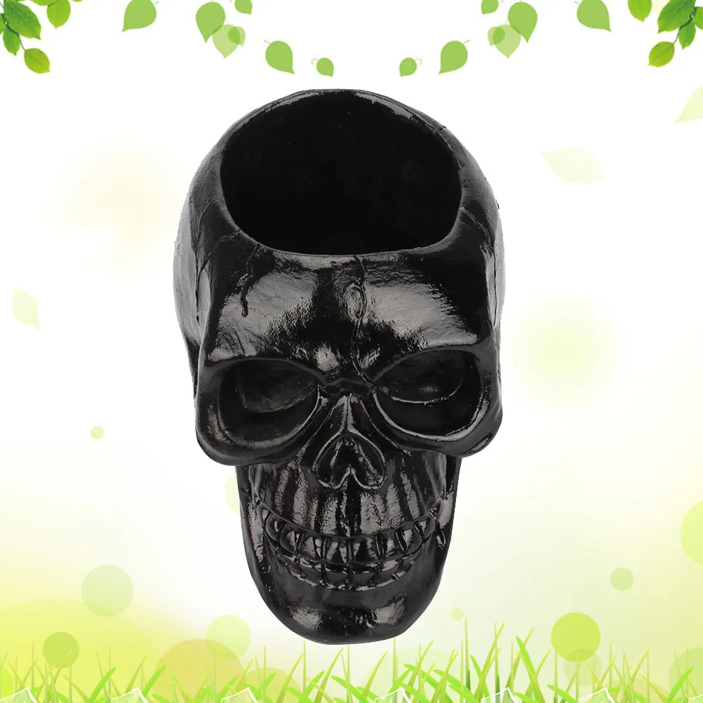 Resin Skull Pen Holder Creative Stationery Organizer Halloween Theme Desktop Ornament for Small Plants Pens Brushes Living Space