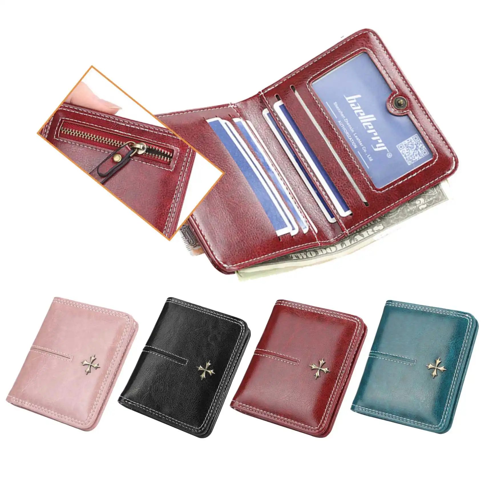 Women's Short Wallet Multi-Card Oil Wax Skin Coin Purse Fashion All-In-One Zipper Card Bag